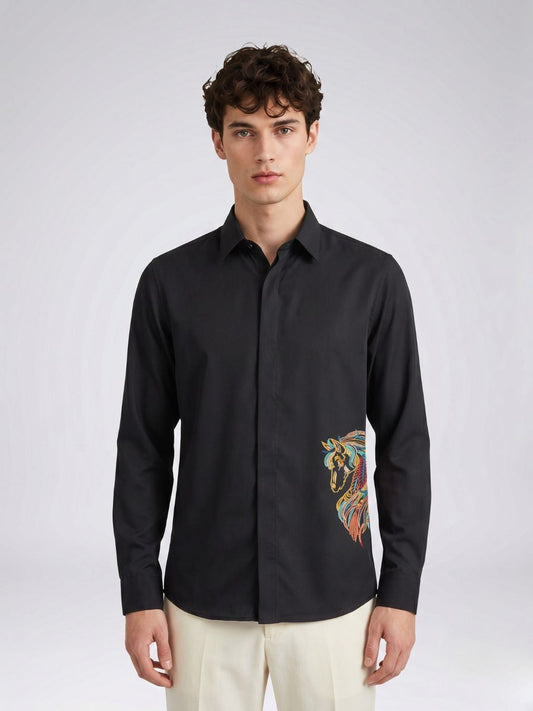 Amit Arora Men Black Embroidered Slim Fit Shirt