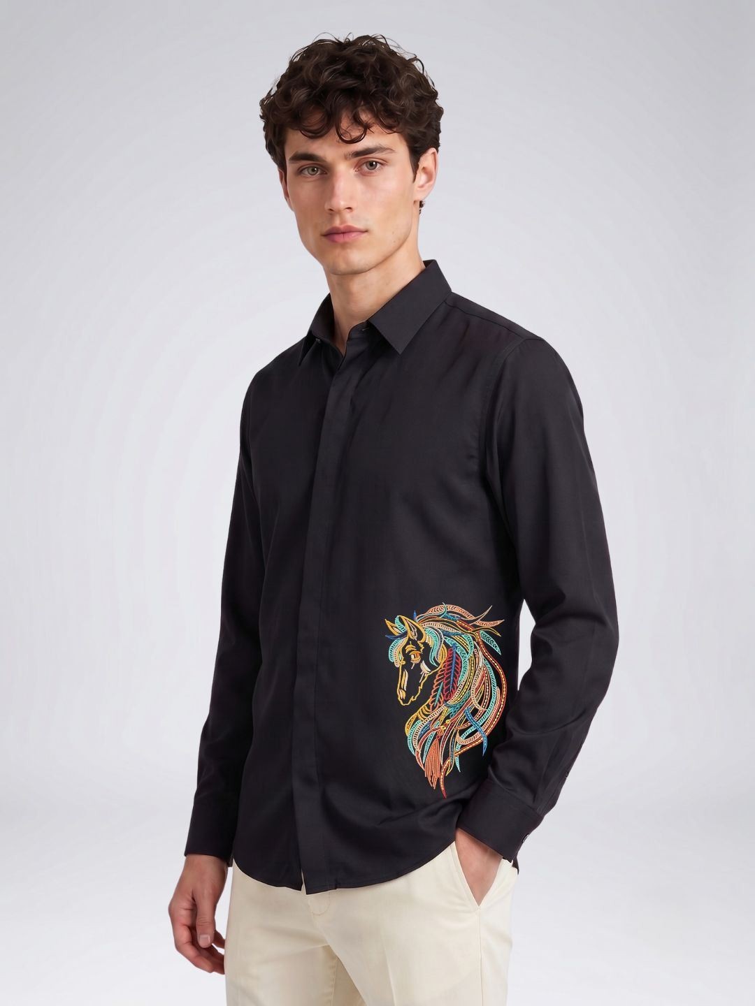 Amit Arora Men Black Embroidered Slim Fit Shirt