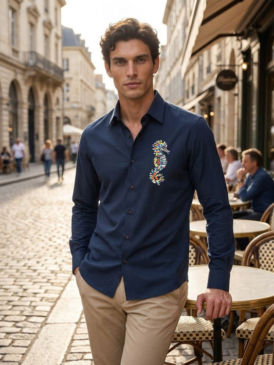 Amit Arora Men Navy Blue Embroidered Slim Fit Shirt