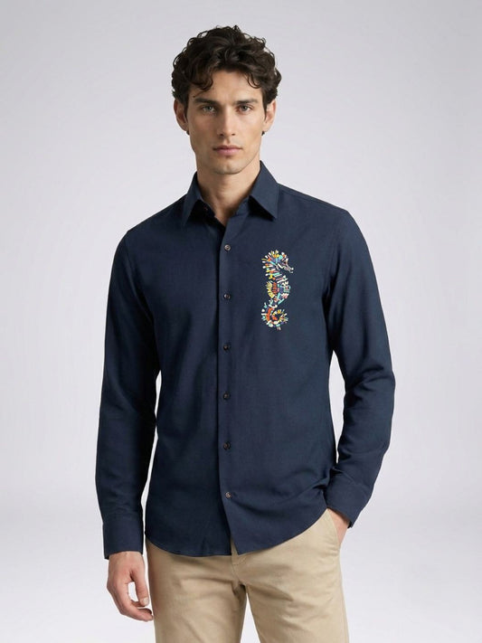 Amit Arora Men Navy Blue Embroidered Slim Fit Shirt