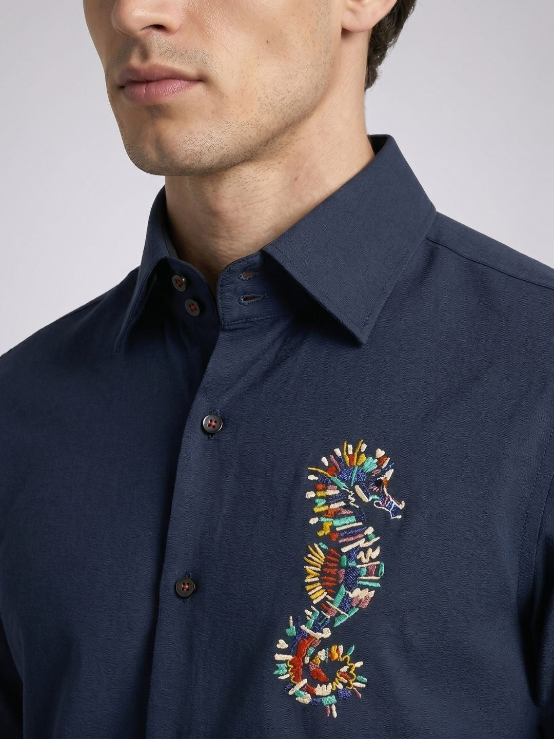 Amit Arora Men Navy Blue Embroidered Slim Fit Shirt