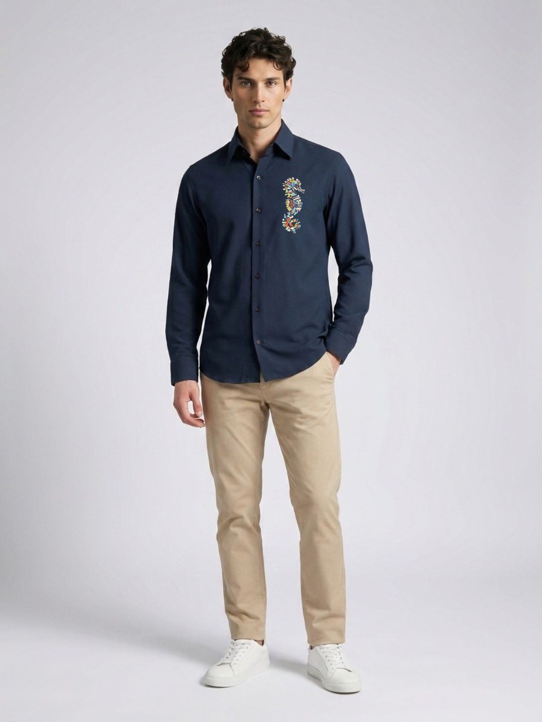 Amit Arora Men Navy Blue Embroidered Slim Fit Shirt