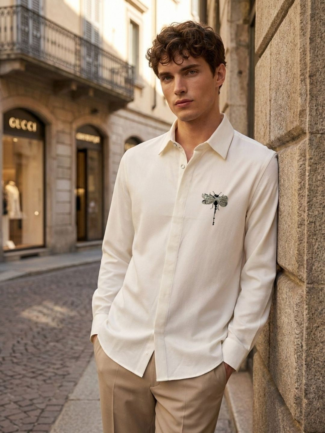Amit Arora Men Cream Embellished Slim Fit Shirt