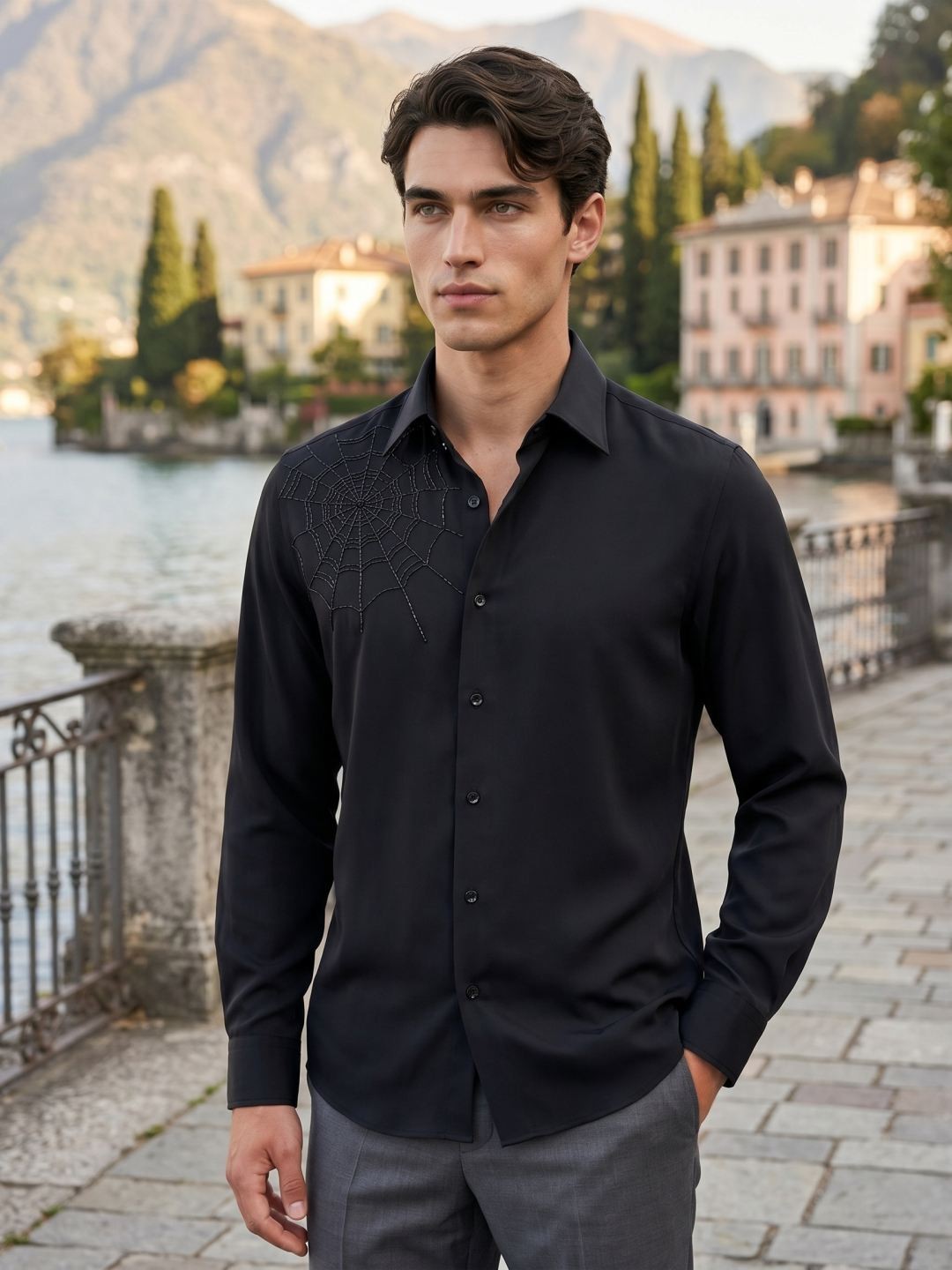 Amit Arora Men Black Embellished Slim Fit Shirt
