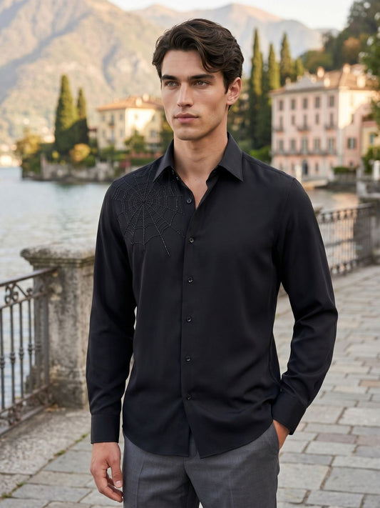 Amit Arora Men Black Embellished Slim Fit Shirt