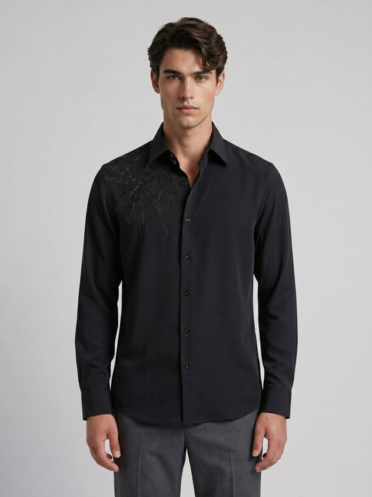 Amit Arora Men Black Embellished Slim Fit Shirt