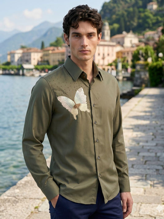 Amit Arora Men Green Embellished Slim Fit Shirt