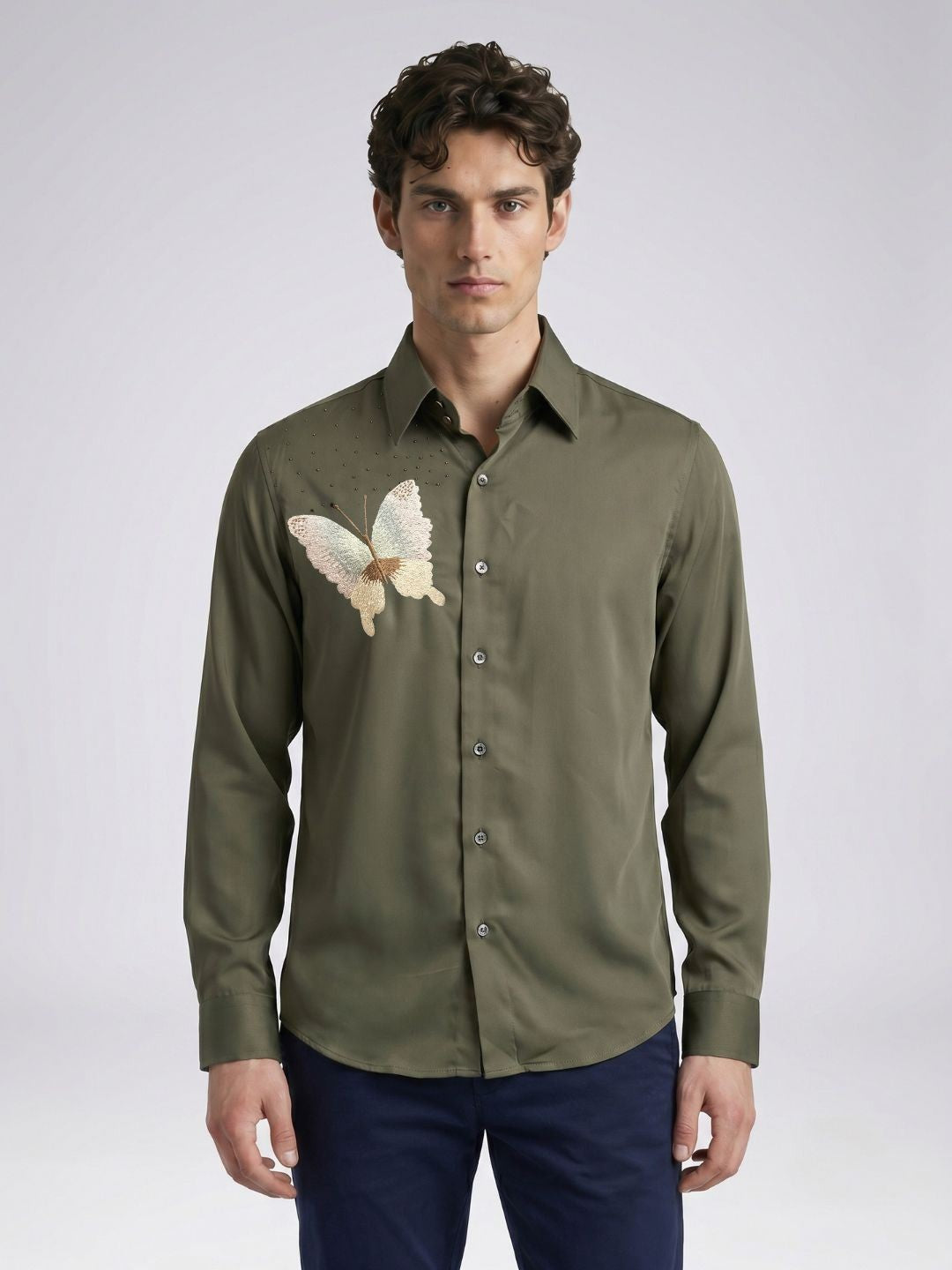 Amit Arora Men Green Embellished Slim Fit Shirt