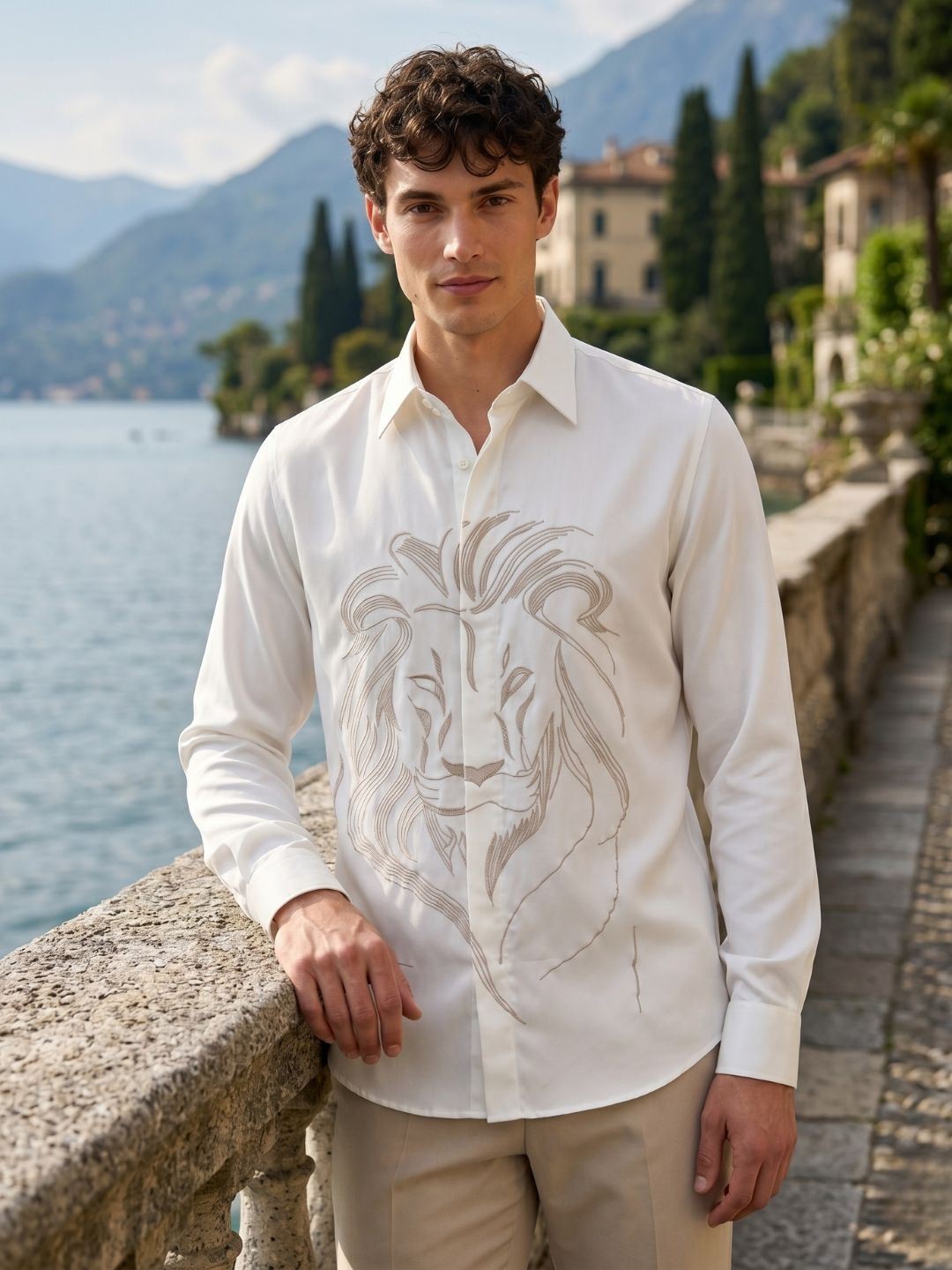Amit Arora Men Cream Embroidered Slim Fit Shirt