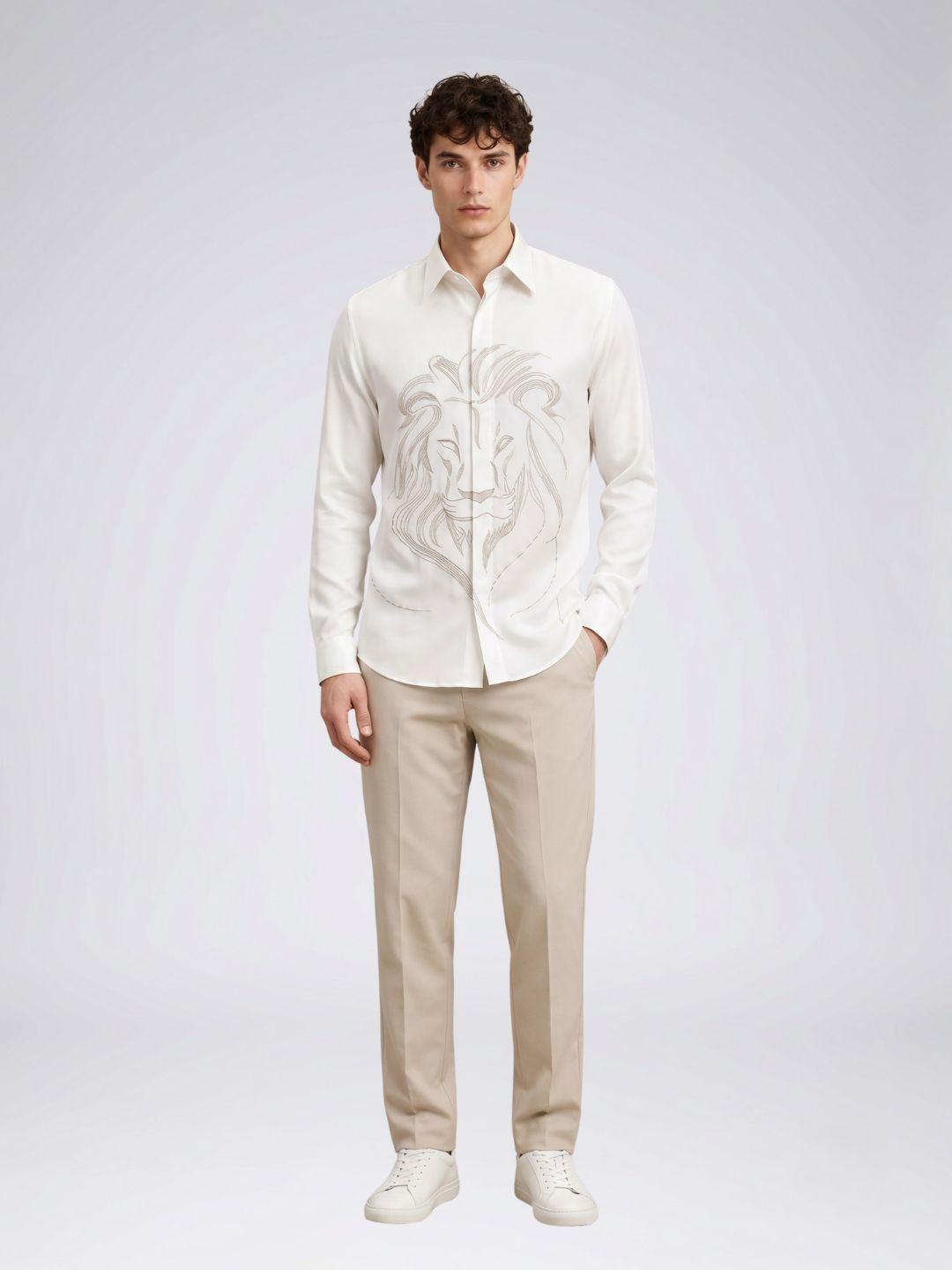 Amit Arora Men Cream Embroidered Slim Fit Shirt