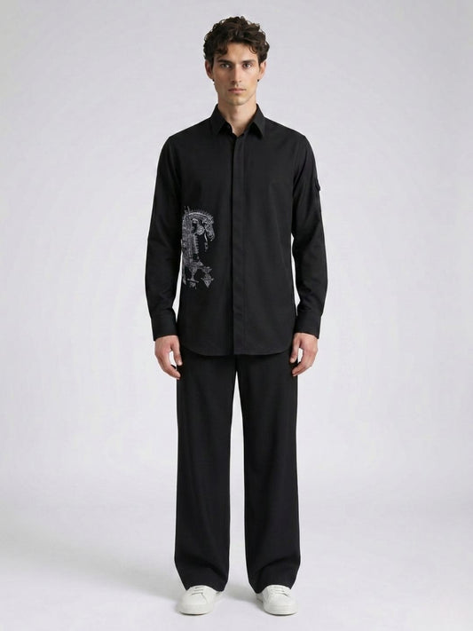 Amit Arora Men Black Embroidered Slim Fit Shirt With Trouser
