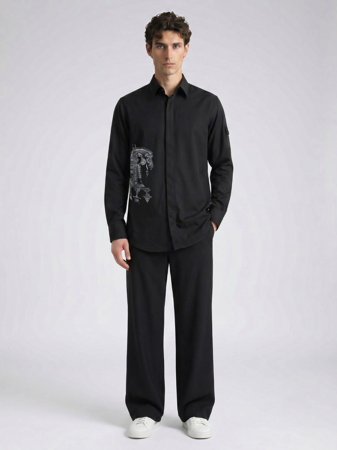 Amit Arora Men Black Embroidered Slim Fit Shirt With Trouser