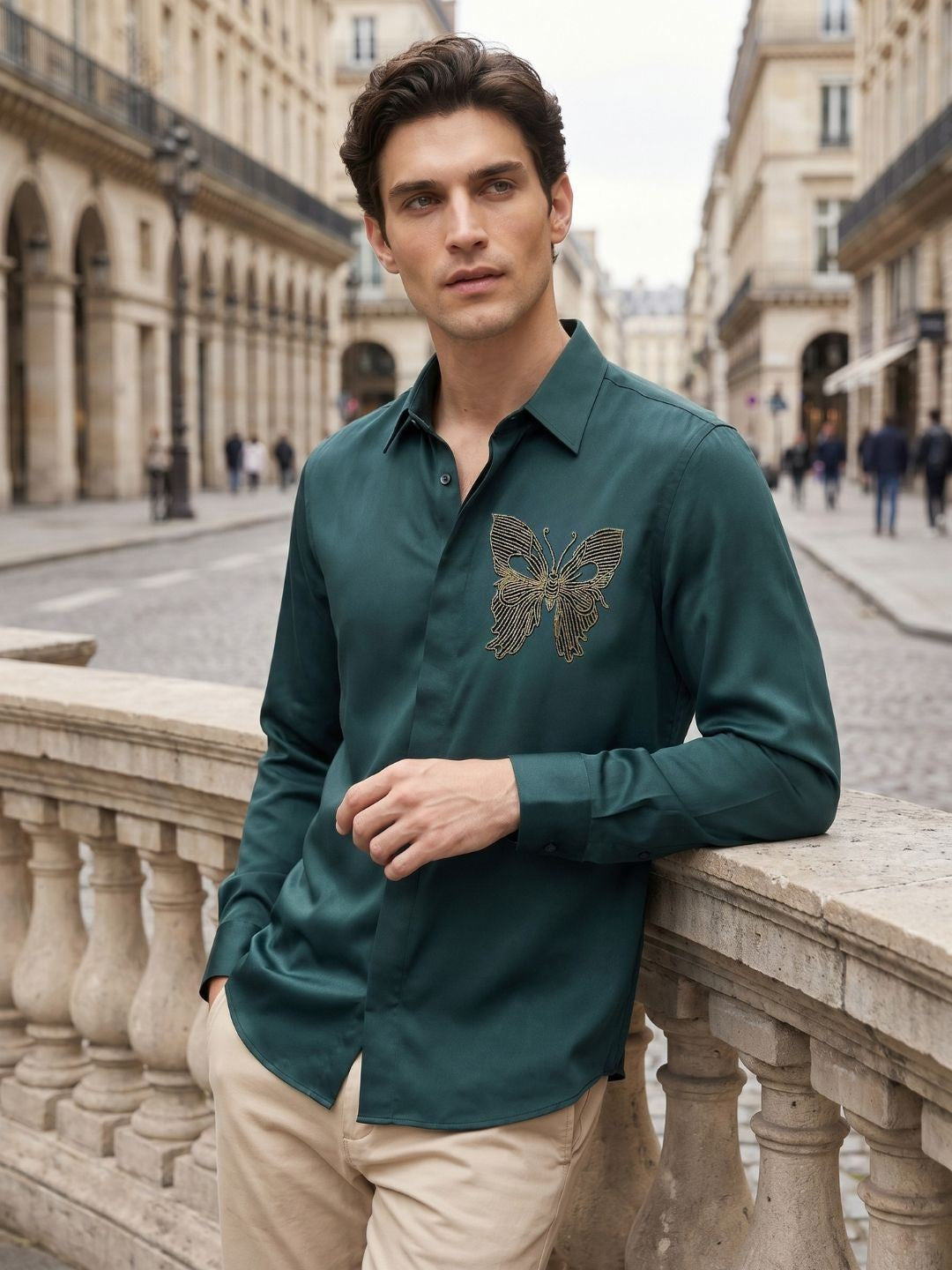 Amit Arora Men Teal Green Embellished Slim Fit Shirt