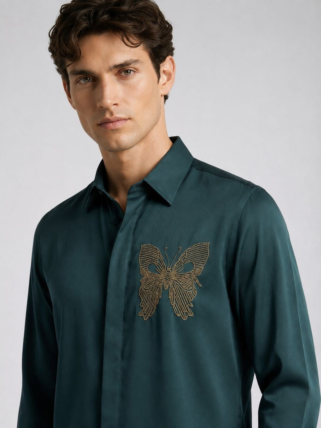 Amit Arora Men Teal Green Embellished Slim Fit Shirt
