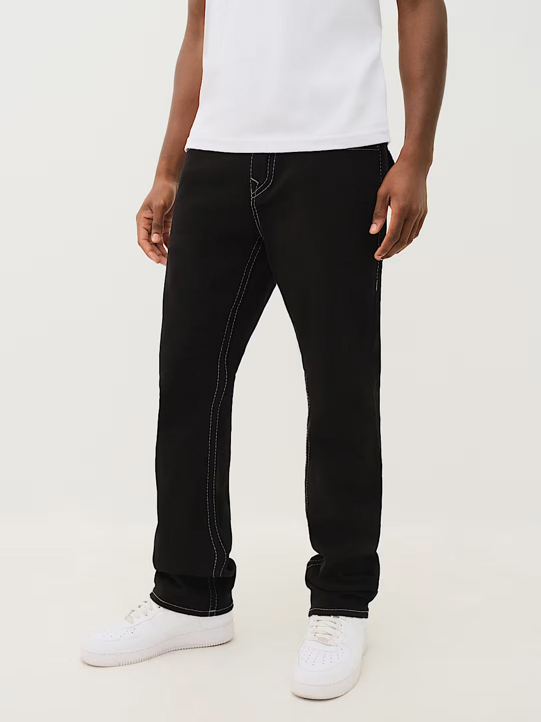 True Religion Men Black Solid Straight Fit Big T Ricky Jeans