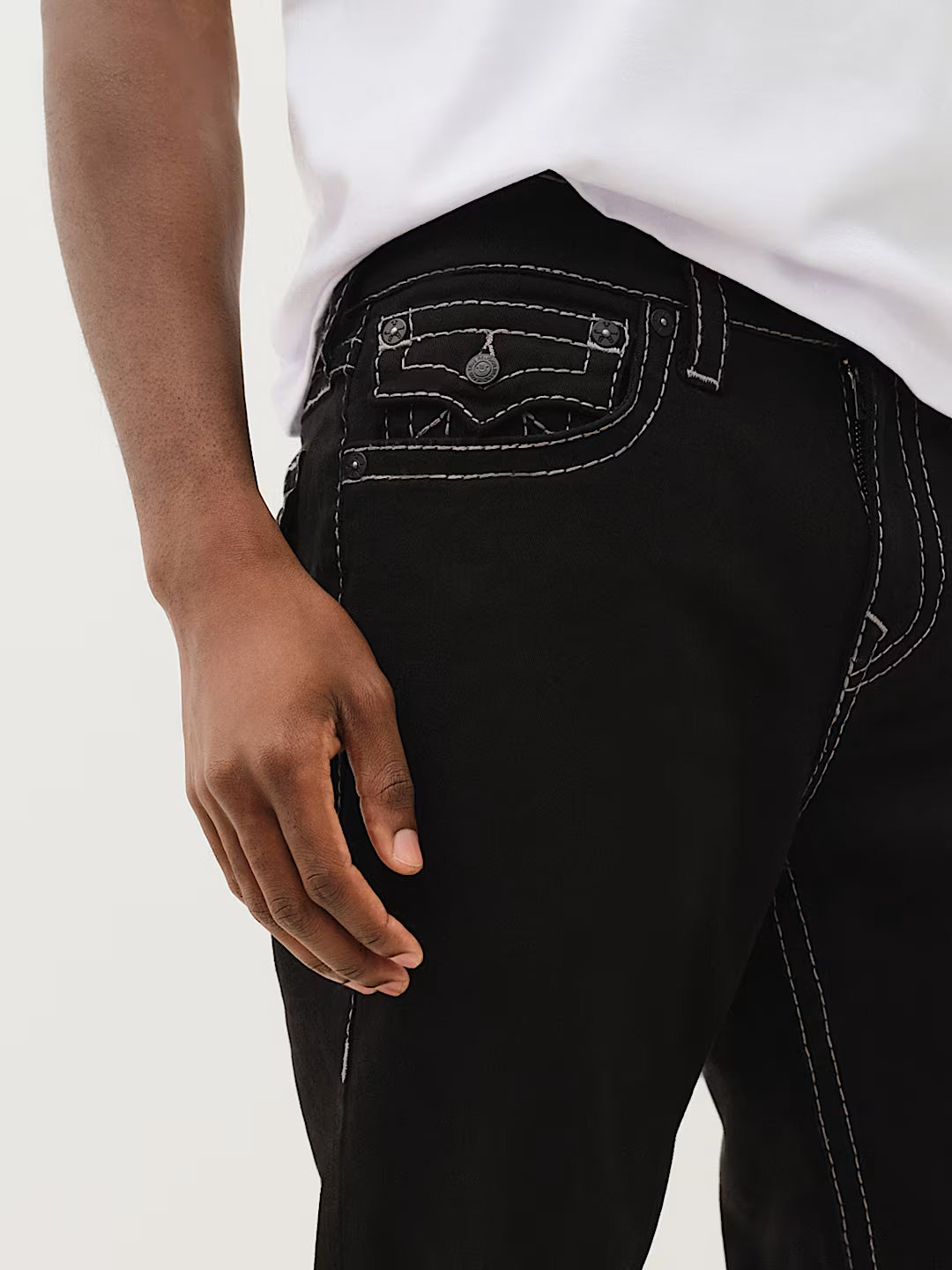 True Religion Men Black Solid Straight Fit Big T Ricky Jeans