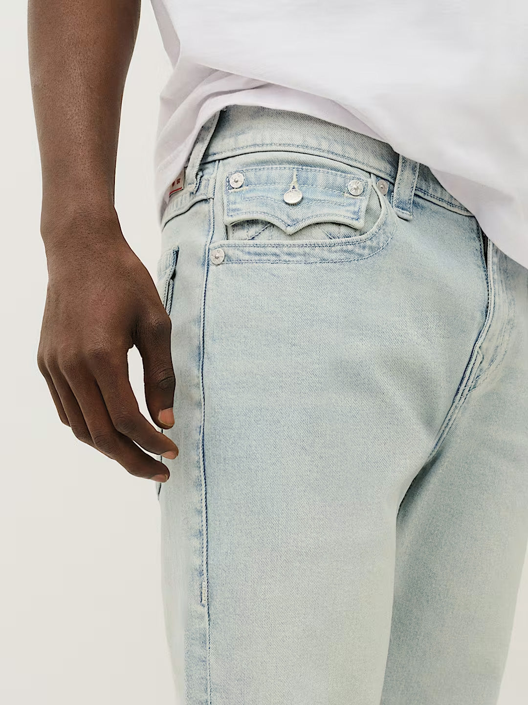 True Religion Men Light Blue Solid Straight Fit SN Ricky Jeans