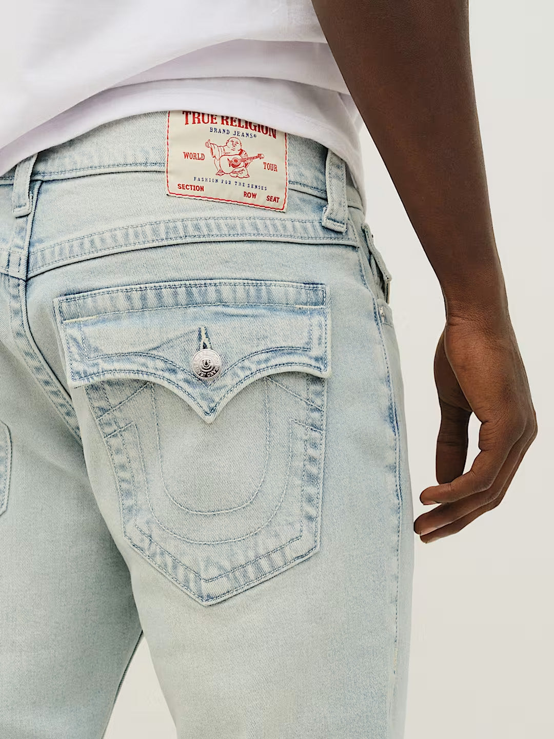 True Religion Men Light Blue Solid Straight Fit SN Ricky Jeans