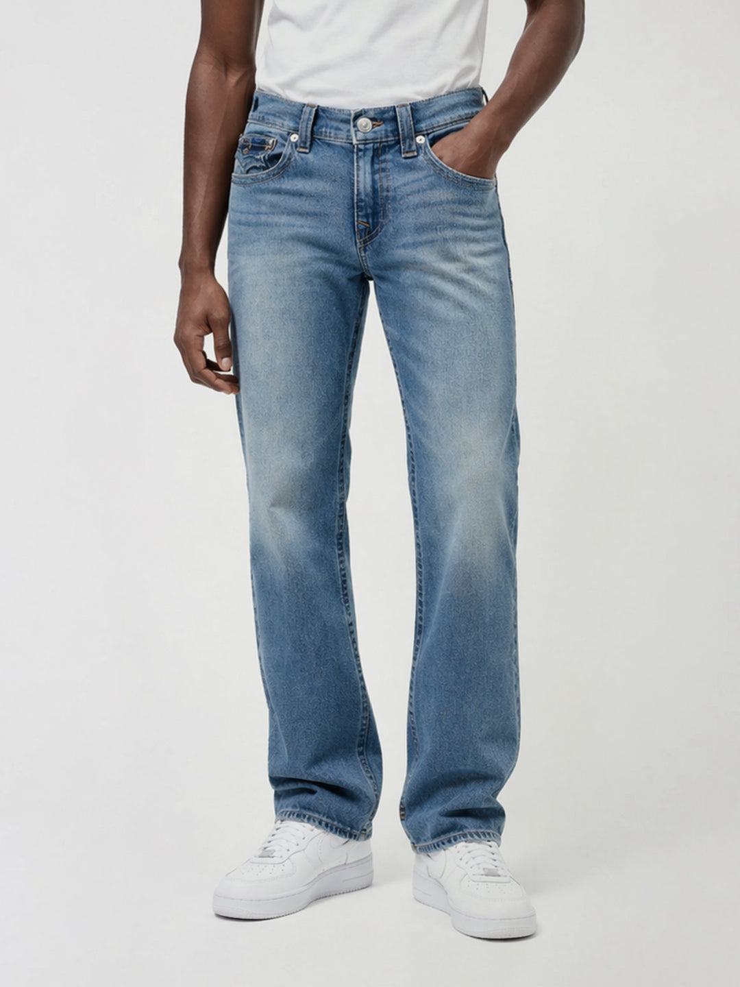 True Religion Men Blue Solid Straight Fit SN Ricky Jeans