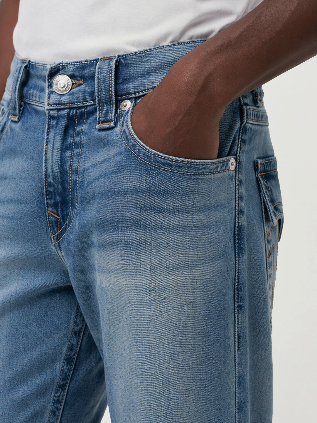 True Religion Men Blue Solid Straight Fit SN Ricky Jeans