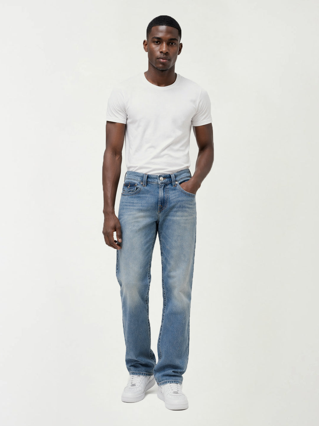 True Religion Men Blue Solid Straight Fit SN Ricky Jeans