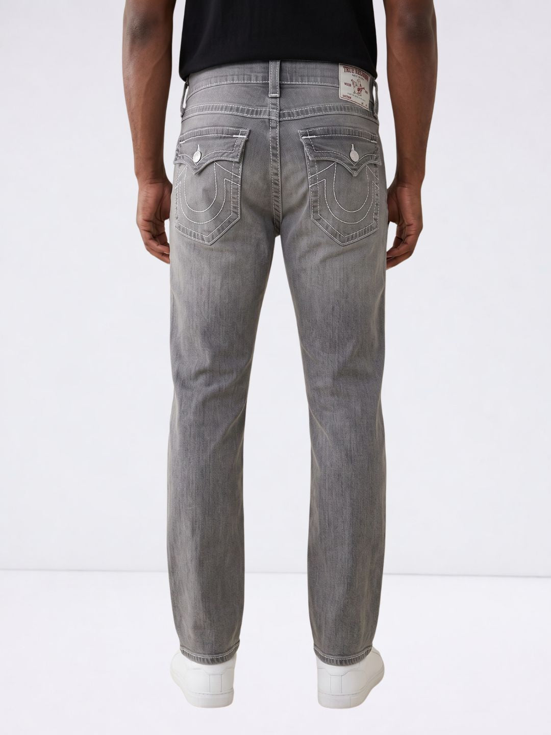 True Religion Men Grey Solid Straight Fit SN Ricky Jeans