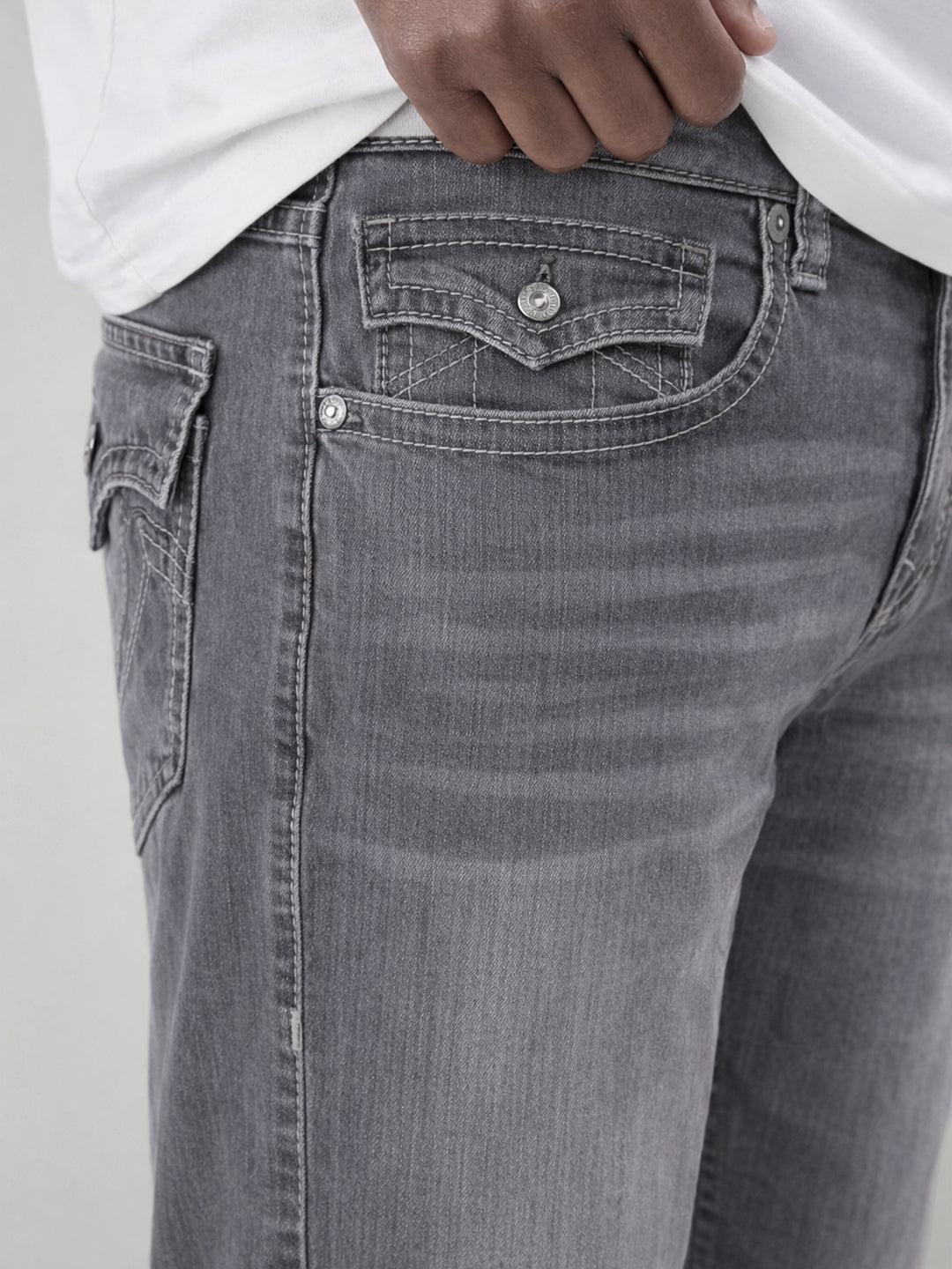 True Religion Men Ricky Sn Grey Straight Fit Mid Rise Jeans