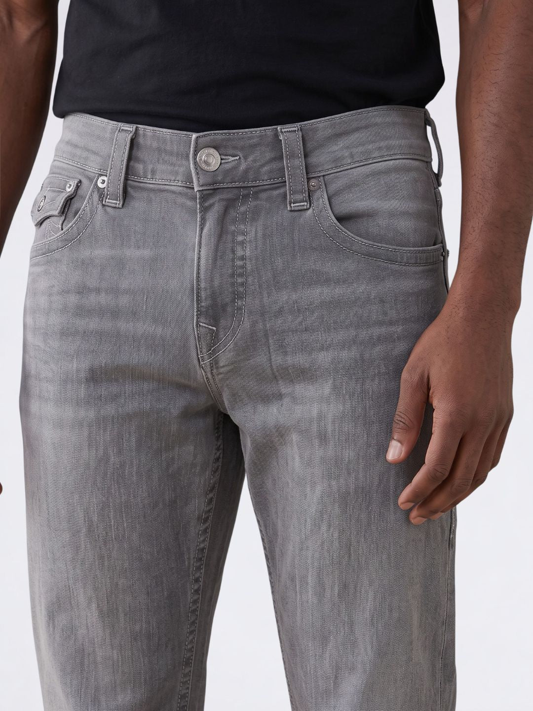 True Religion Men Grey Solid Straight Fit SN Ricky Jeans