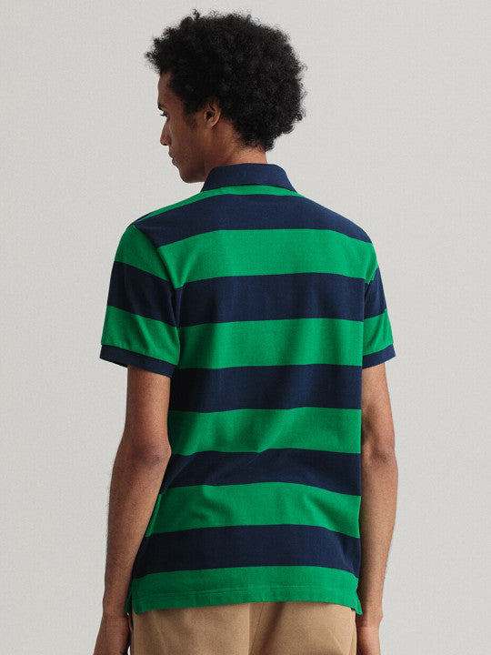 Gant Green Striped Regular Fit Polo T-Shirt