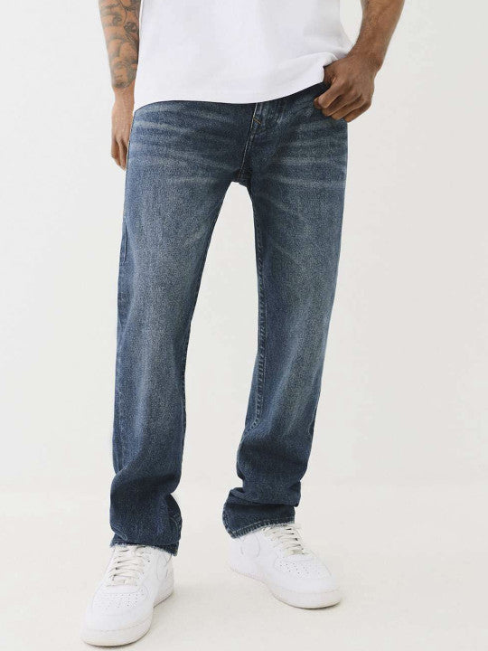 True Religion Men CROSS STITCH Ricky Straight Fit Dark Wash Jeans