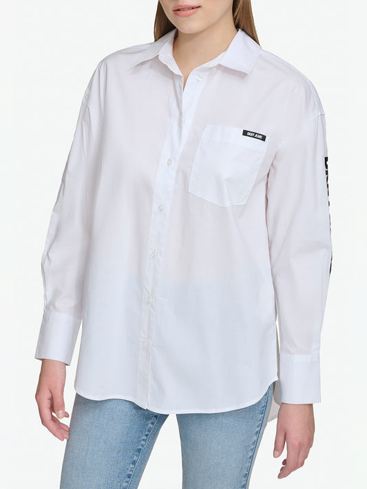 DKNY Women White Embroidered Collar Shirt