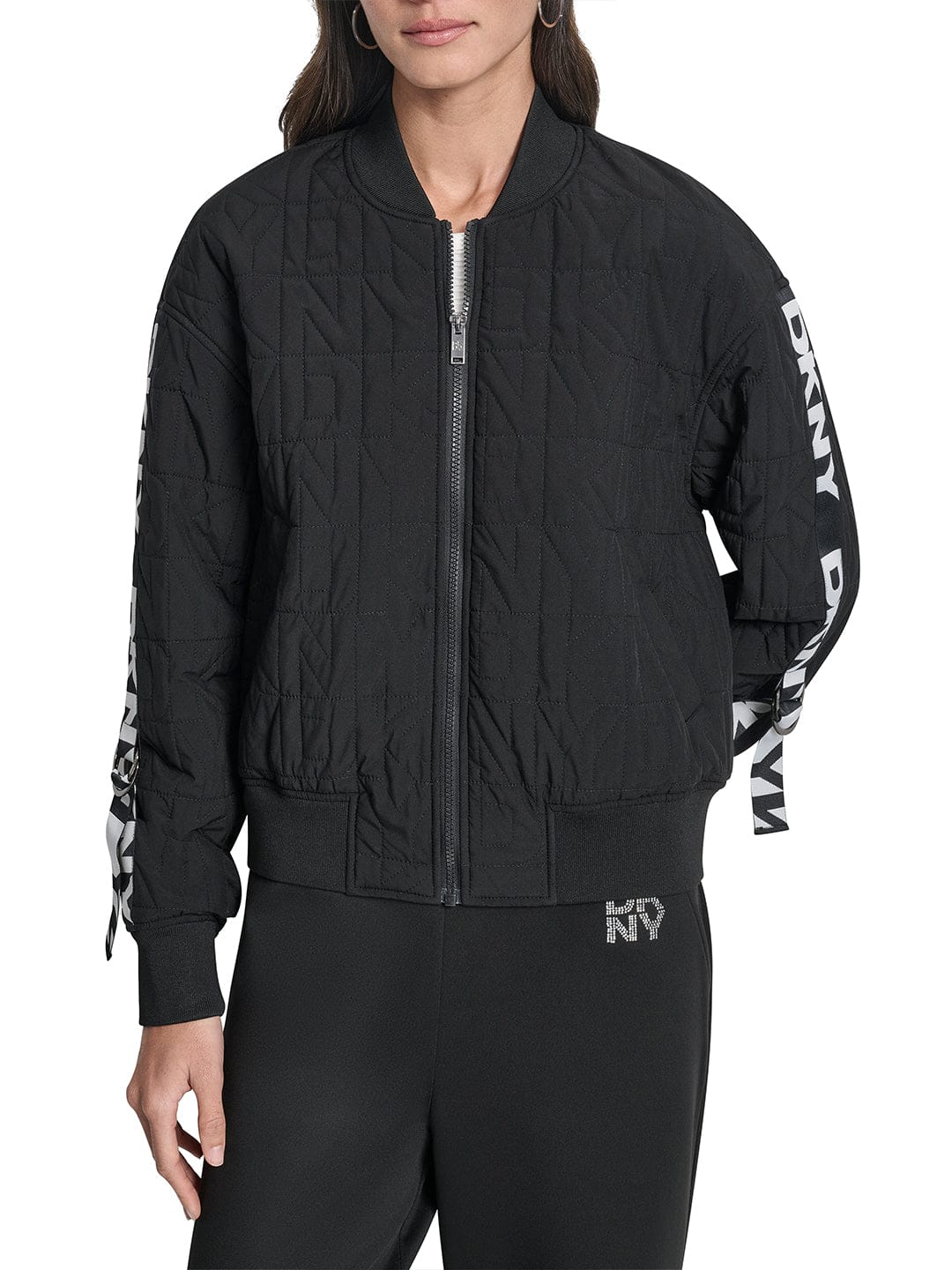 DKNY Women Black Tape Mandarin Collar Jacket