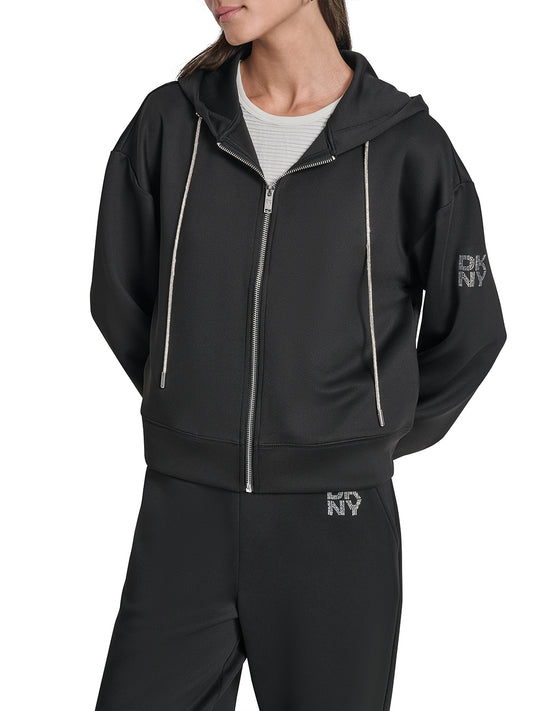 DKNY Women Black Solid Hooded Sweatshirt