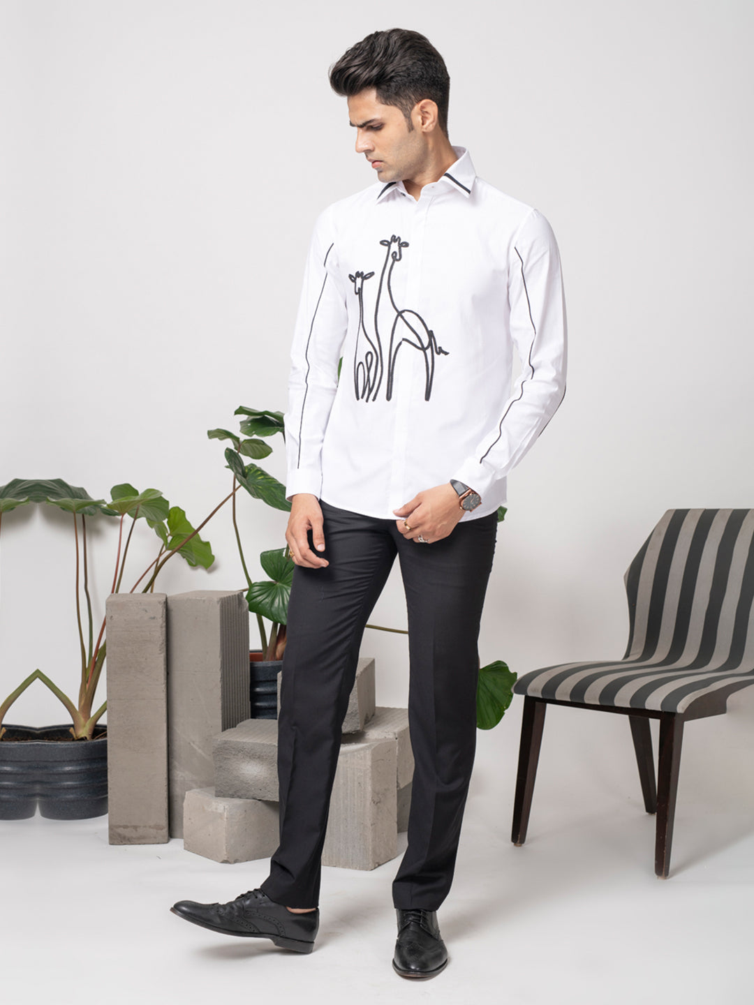 Abkasa Men White Collar Shirt