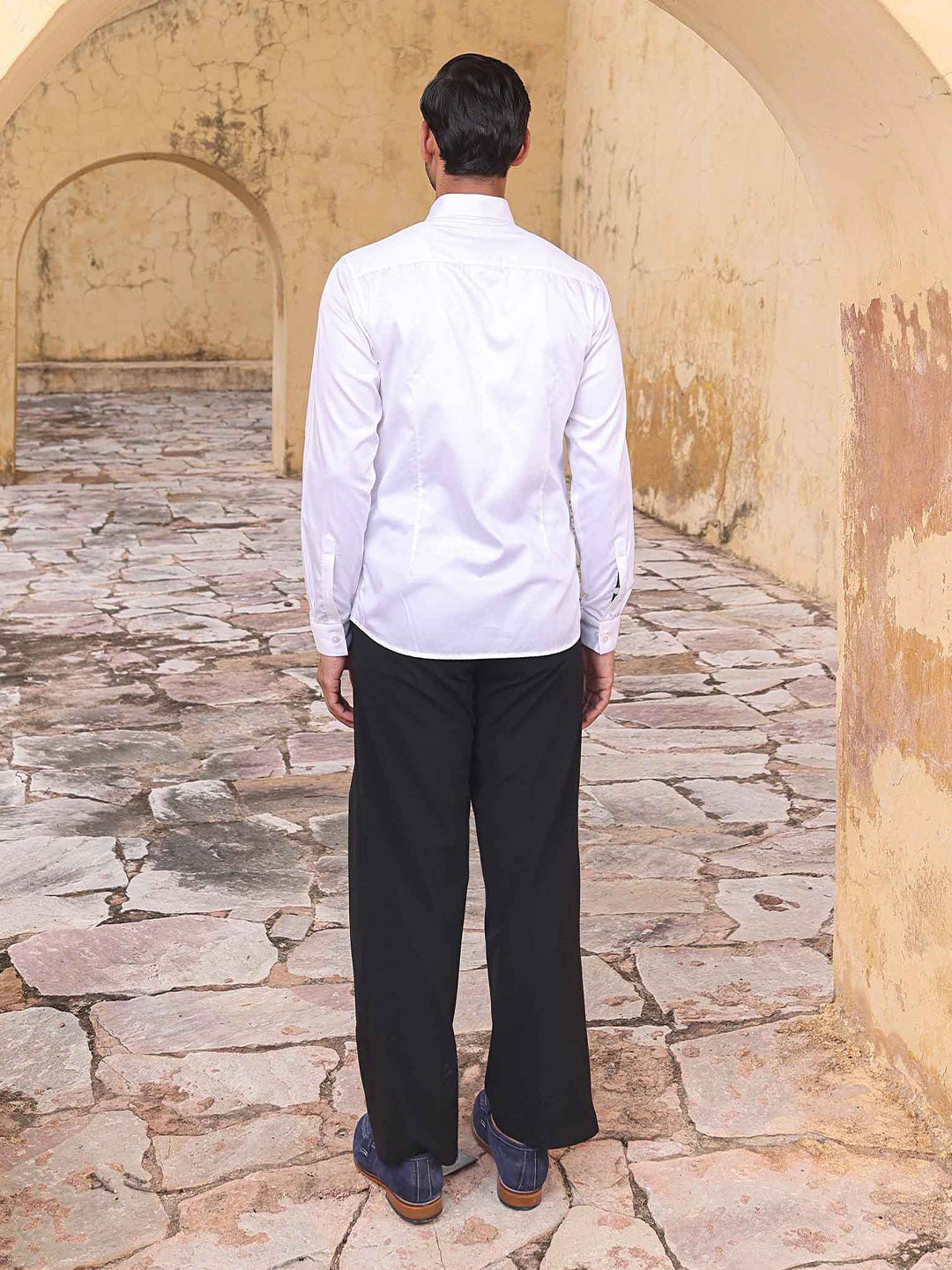 Abkasa Men White Patch Collar Shirt