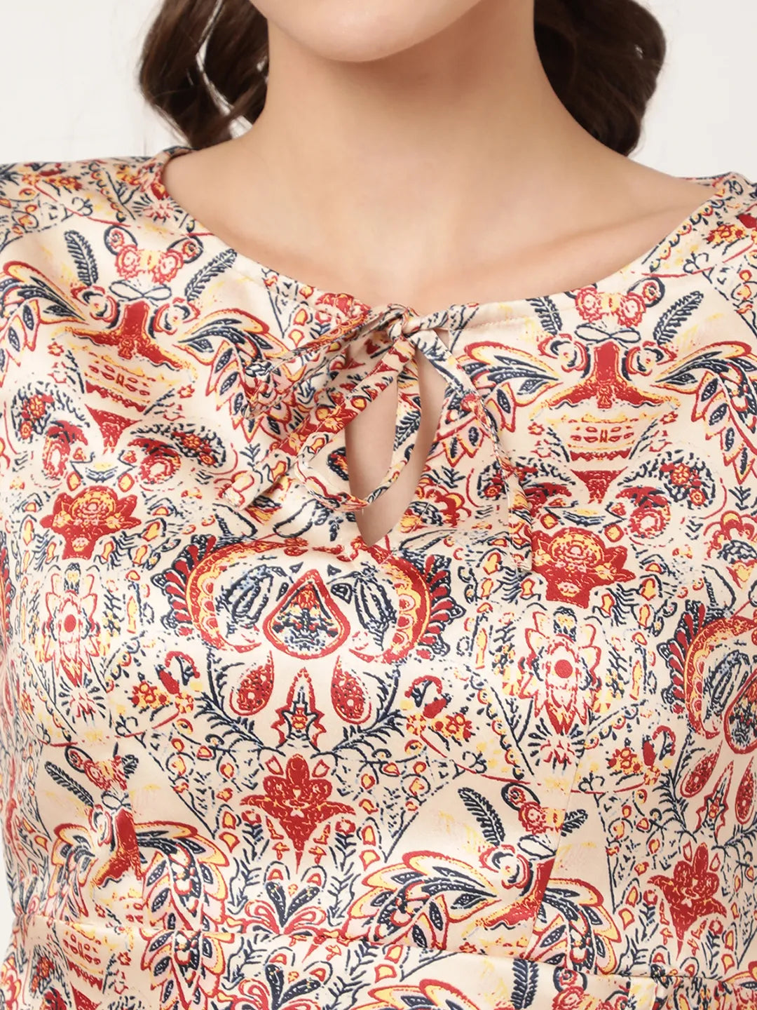 Elle Women Beige Printed Round Neck Dress