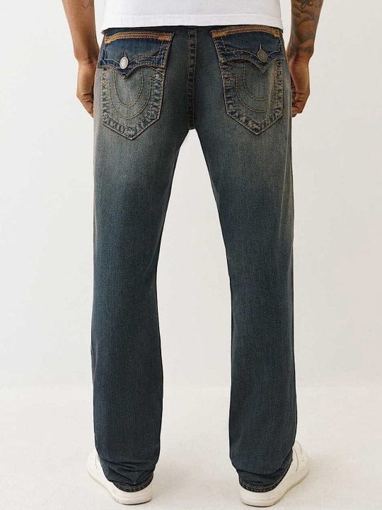 True Religion Men Dark Wash SN SUPER FLATLOCK Straight Fit Ricky Jeans