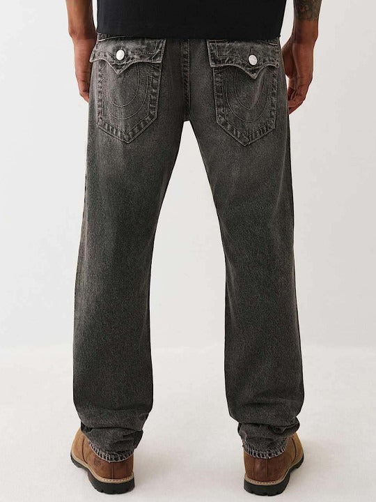 True Religion Men SN Black Straight Fit Embroidered Ricky Jeans