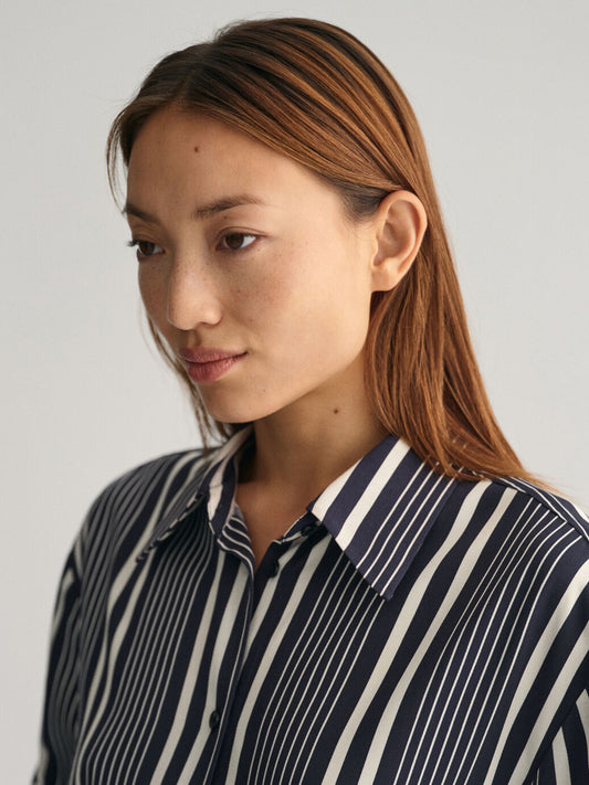Gant Women Blue Striped Spread Collar Full Sleeves Shirt