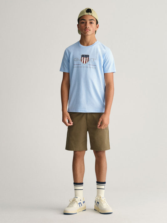 Gant Boys Olive Solid Mid-rise Regular Fit Chino Shorts