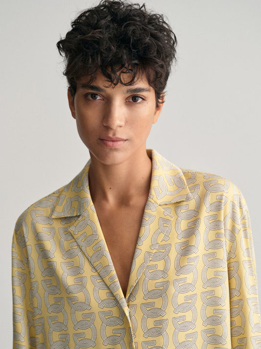 Gant Women Yellow Printed Cuban Collar Full Sleeves Shirt