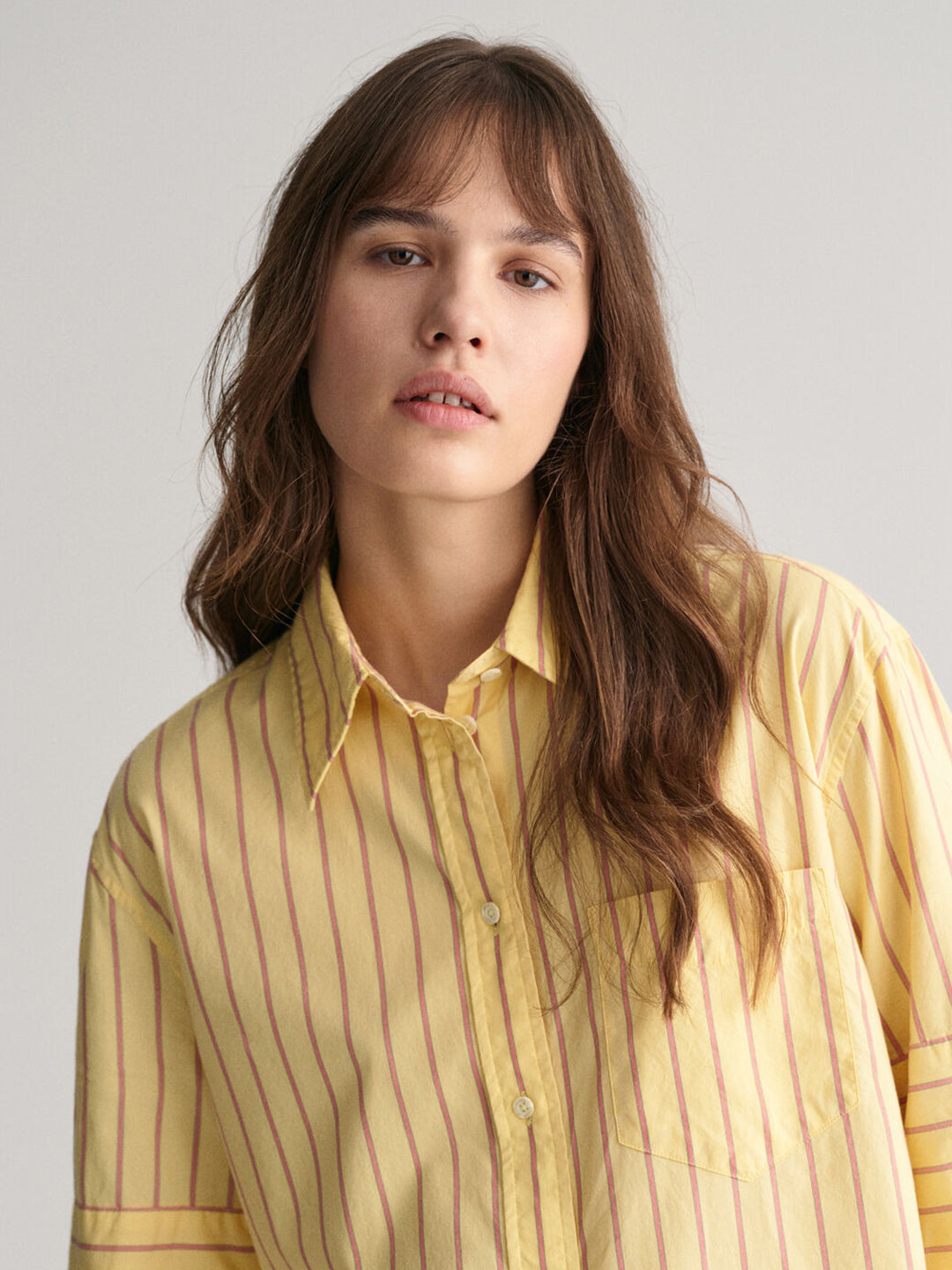 Gant Women Yellow Striped Spread Collar Short Sleeves Shirt