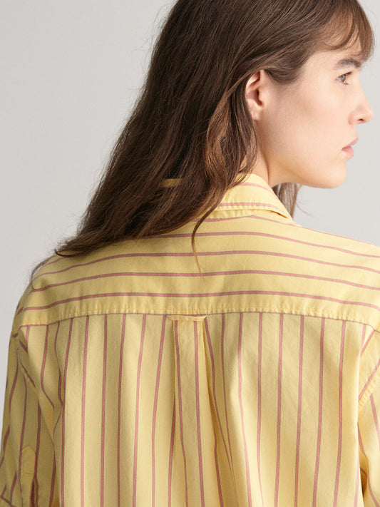Gant Women Yellow Striped Spread Collar Short Sleeves Shirt