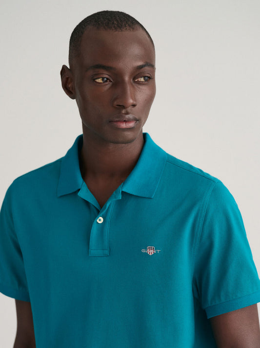 Gant Men Blue Solid Polo Collar Short Sleeves T-shirt