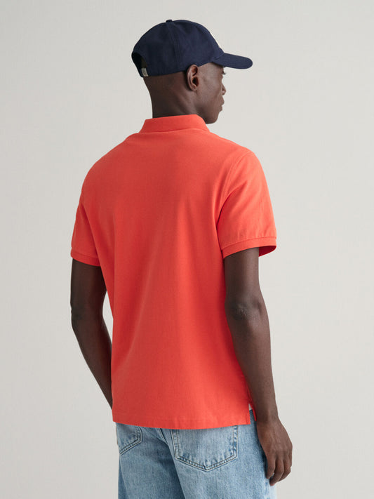 Gant Men Coral Solid Polo Collar Short Sleeves T-shirt