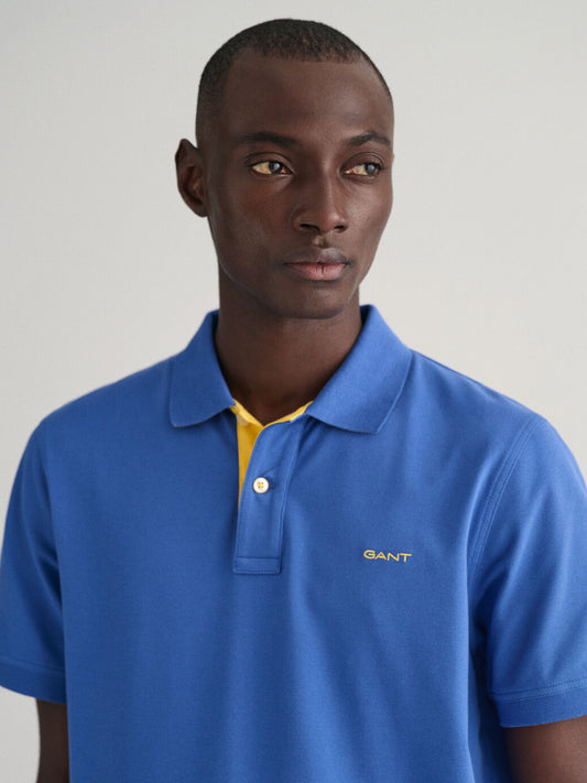 Gant Men Blue Solid Polo Collar Short Sleeves T-shirt