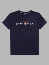 Gant Boys Navy Blue Brand Logo Printed Cotton T-shirt