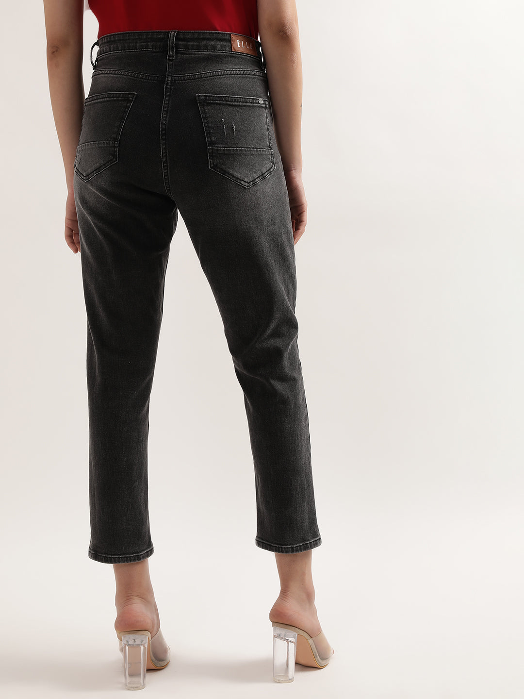 Elle Women Black Solid Slim Straight Fit Jeans