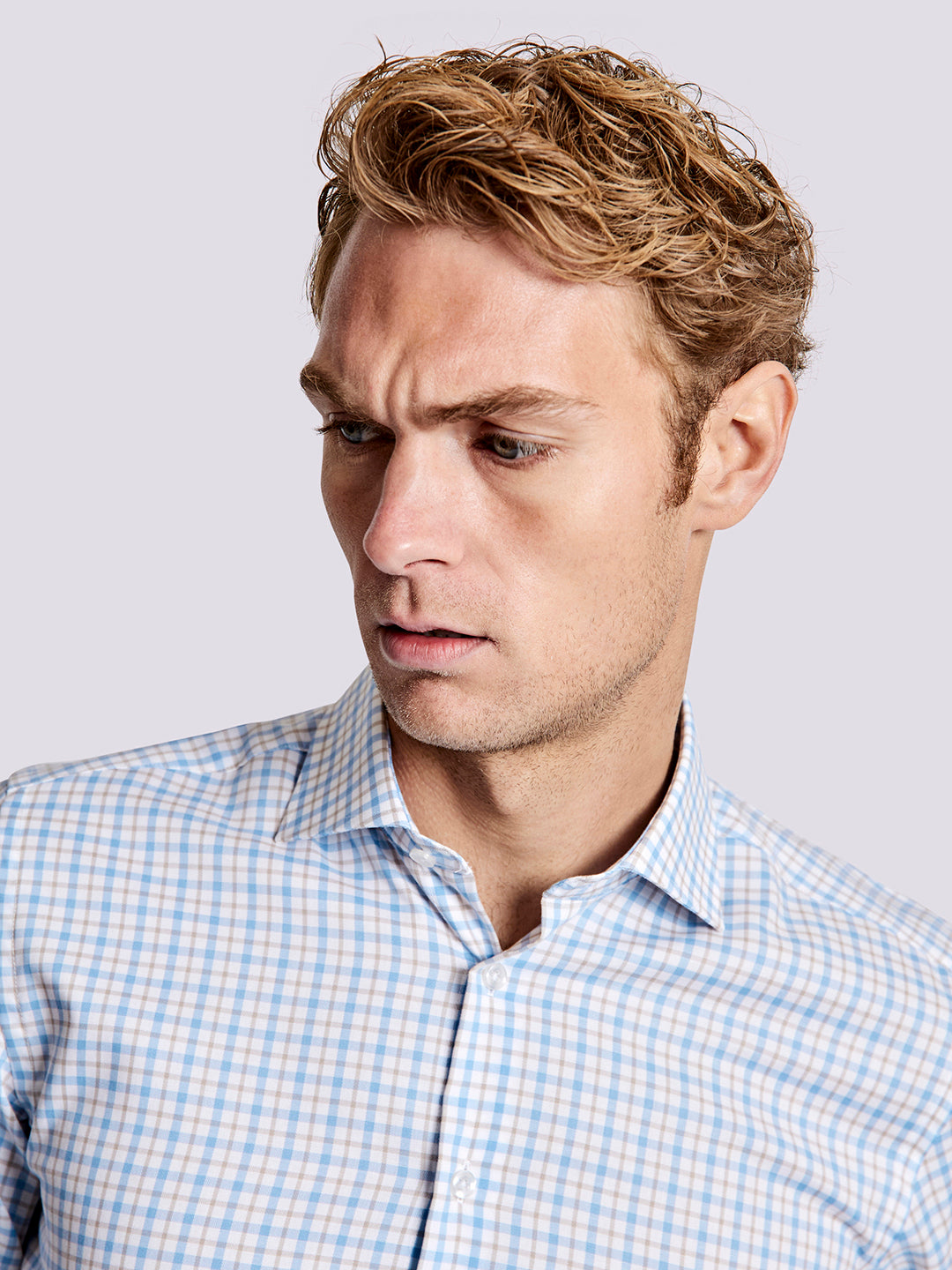 Bruun & Stengade Men White Checked Collar Shirt