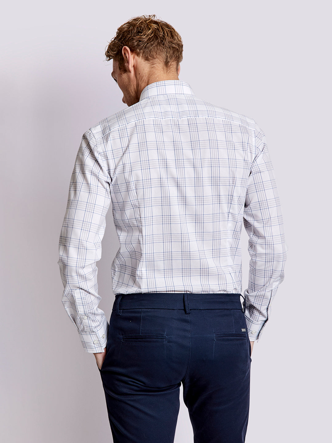 Bruun & Stengade Men White Checked Collar Shirt